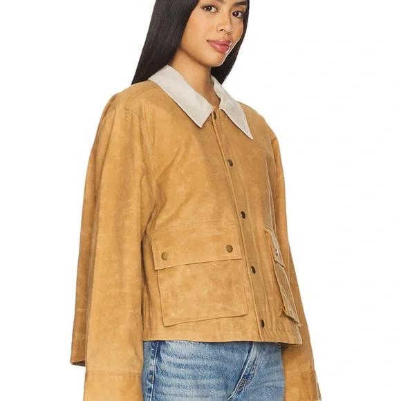 THE GREAT. The Waxed Swingy Jacket in Walnut - Picture 3 of 9